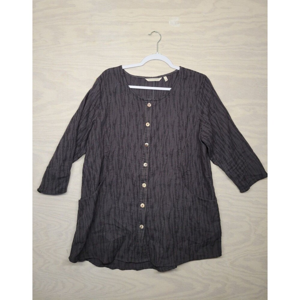 Soft Surroundings Women's SZ Large Tunic Shirt Button Front Pocket 3/4 Sleeve